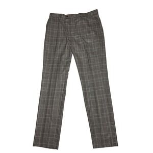 Men's Tailored Dress Pants Slim Fit Windowpane Size W36 34L Italian Flannel Wool